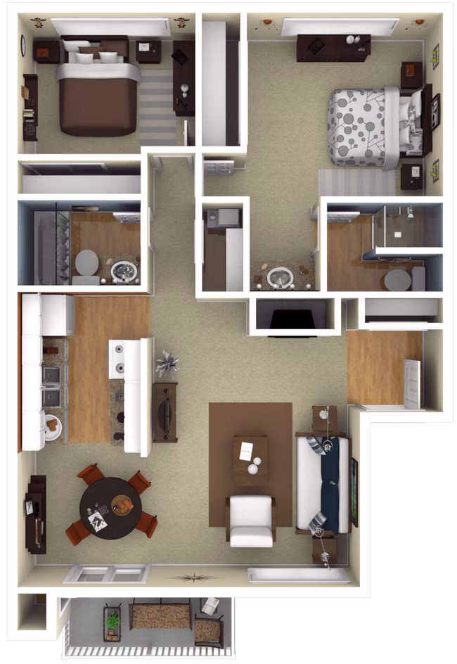 2 Beds • 2 Bath H008 floor plan